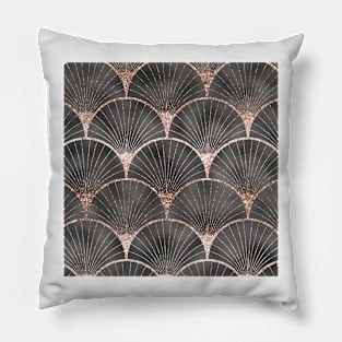 Art Deco elegance - rose gold & steel grey fan Pillow