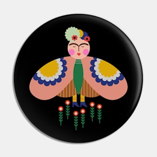 Cute Colorful feminist Frida kahlo butterfly summer flowers Pin