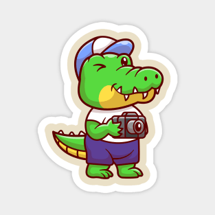 Cute Crocodile Photographer Holding Camera Cartoon Magnet