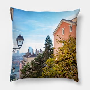 Sunny Morning Hillside in Lyon, France Pillow