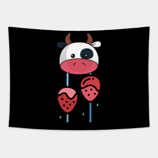 Strawberry Cow Bestfriends, Cute , Cartoon Tapestry