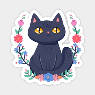 Pretty kitty with colorful flowers Magnet