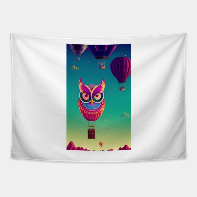 Owl Hot Air Balloon Tapestry by ShopSunday