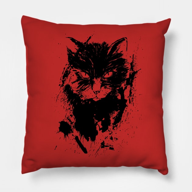 black cat on red Pillow by NemfisArt