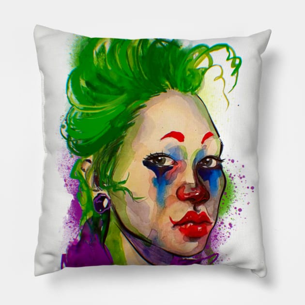 Female joker Pillow by LauraDanielaDesigns