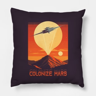 Mars Adventure Vintage Travel Poster Pillow