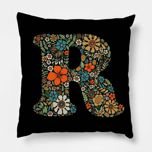 Hippie Floral Letter R Pillow by zeljkica