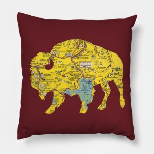 Buffalo Silhouette cut from 1948 map of Yellowstone-2 Pillow