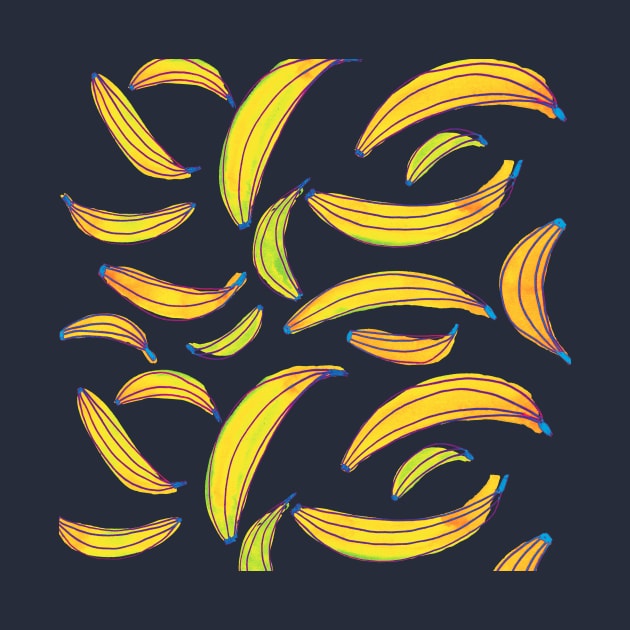 Watercolor bananas - yellow, green and blue by wackapacka