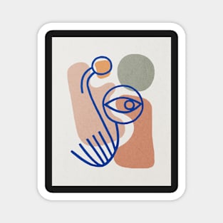 Blue line art, Abstract shapes, Mid century art print Magnet