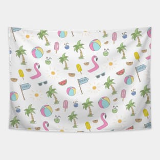 Pattern: Summer Fun (palm trees, flamingo pool float, and fruity tropical drinks) Tapestry