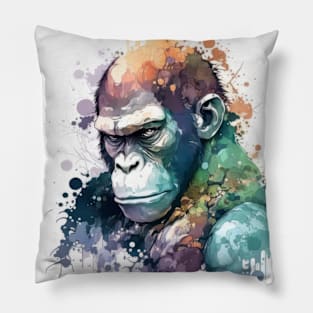 Gorilla Ape Portrait Animal Painting Wildlife Outdoors Adventure Pillow