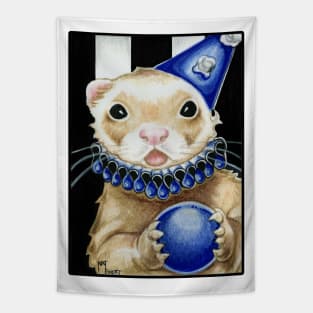 Blue jester Ferret - Black Outlined Version Tapestry