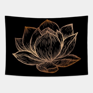 Golden Lotus Flower on Black Tapestry