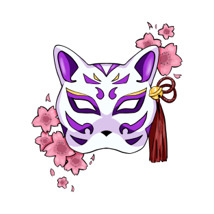 Cherry Blossom Fox Purple Mask - A Playful and Elegant Design T-Shirt