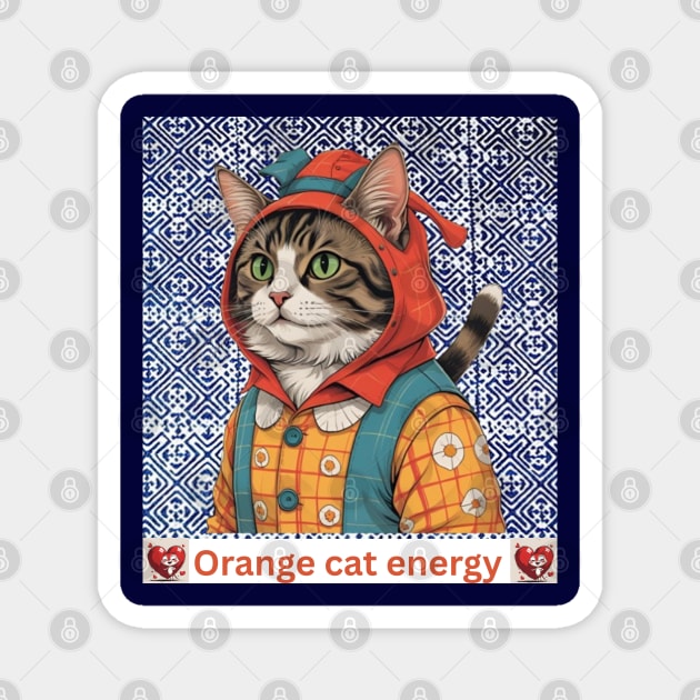 Orange Cat Energy – Indigo Hmong Vibes Magnet by Pimcolle