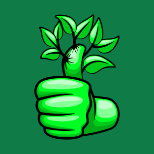 Green Hand Thumb Up and Leaves Ecological Icon T-Shirt