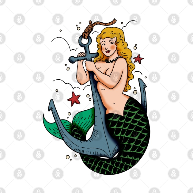 Mermaid and Anchor Vintage Tattoo by Mang Kumis