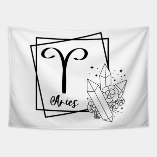 Aries Zodiac Sign Floral Crystal Design Tapestry