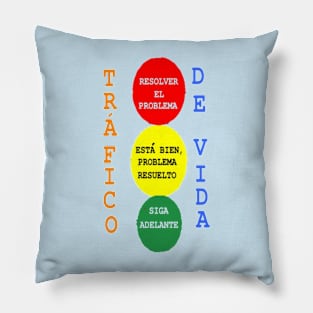 Spanish Life Traffic Design on Light Blue Background Pillow