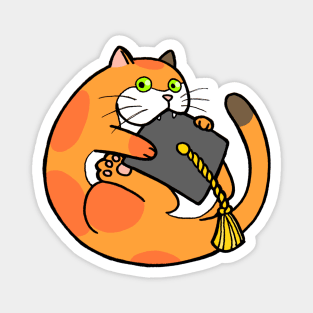 Chonky cat eating graduation hat Magnet