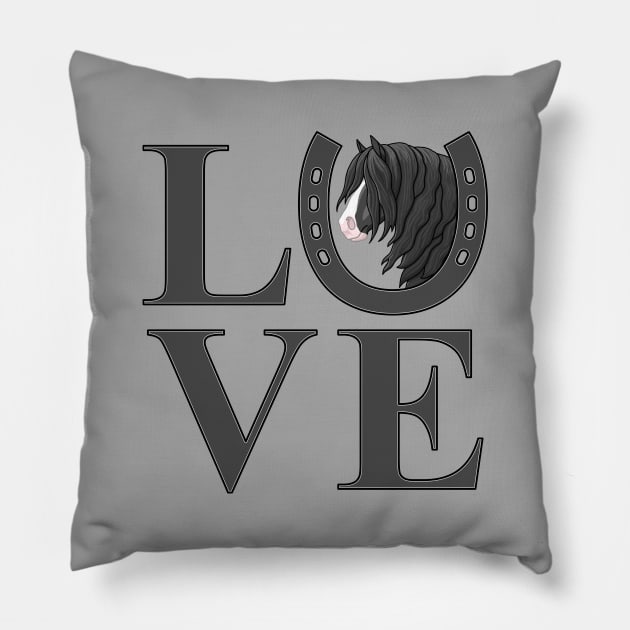 Black and White Gypsy Vanner Draft Horse LOVE Pillow by csforest