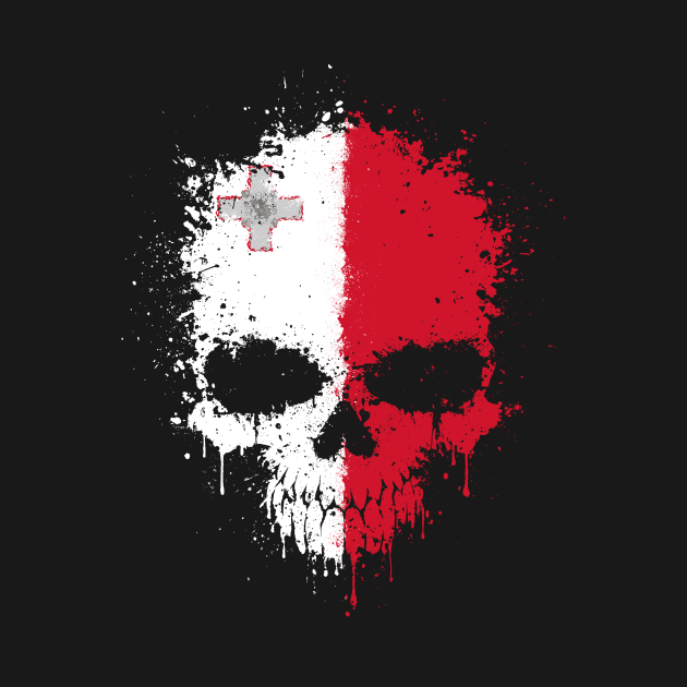 Chaotic Maltese Flag Splatter Skull by jeffbartels