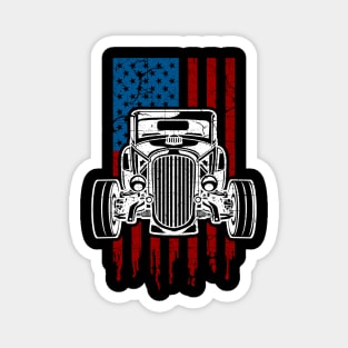 Vintage Hot Rod American Flag Classic Car Magnet