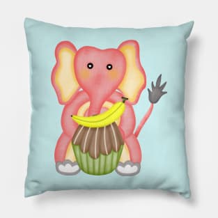 Cute elephant eating banana cupcake. Pillow