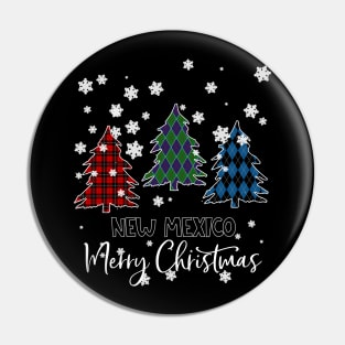 New Mexico Merry Christms Buffalo Plaid Xmas Tree  Pin