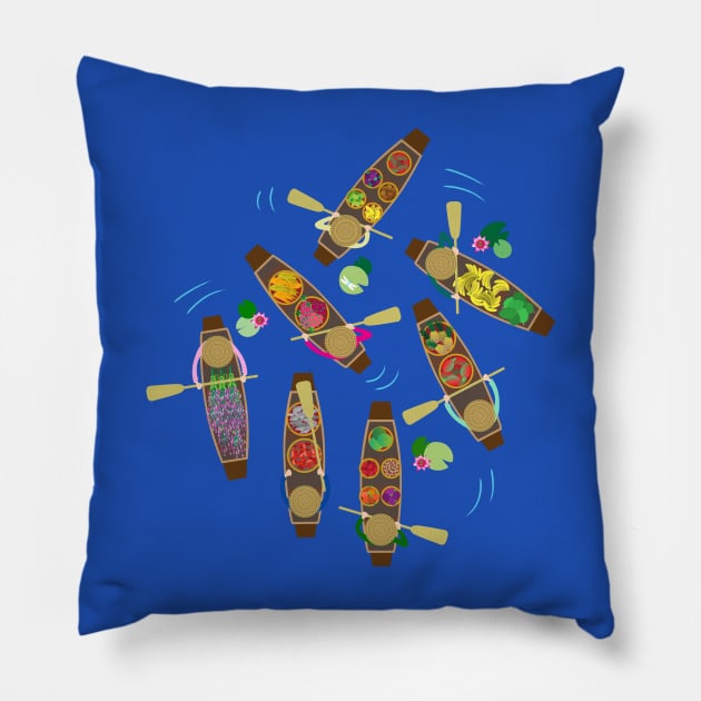 Vietnamese floating market Pillow by Jennifer Ladd