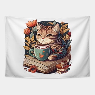 Love Pet My Cat - I Just Want To Drink Coffee And Reading Book Tapestry