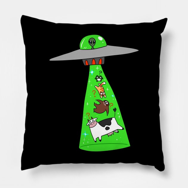 Frog Sloth Cat Cow Alien Abduction Pillow by saradaboru
