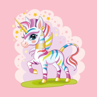 Colorful Striped Zebra Unicorn T-Shirt: A Whimsical Blend of Elegance and Playfulness T-Shirt