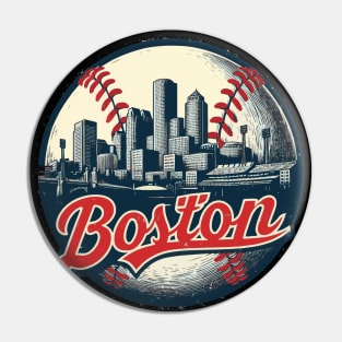 Boston Baseball Field Cityscape Vintage Pin