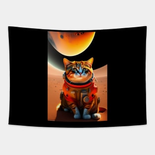 Funny cute cat in space graphic design artwork Tapestry