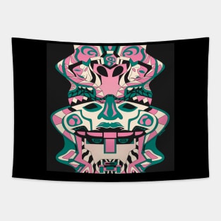 mayan sentinel totem in ecopop pattern in floral design Tapestry