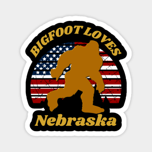 Bigfoot loves America and Nebraska too Magnet