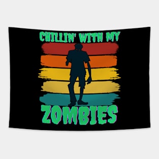 Chillin' With My Zombies Funny Zombie Halloween Tapestry