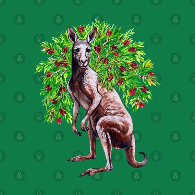 Kangaroo with Bottlebrush - Native Australian Christmas by Pip Tacla