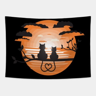 sunset view with lovely cats Tapestry