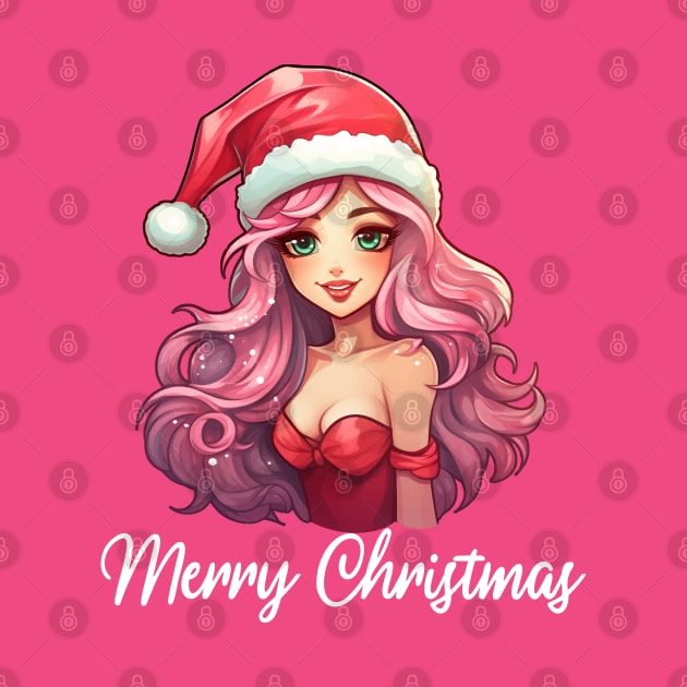 Pink Haired Girl - Merry Christmas (Black Lettering) by VelvetRoom