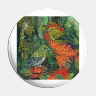 Anianiau with Orange Ohia Pin