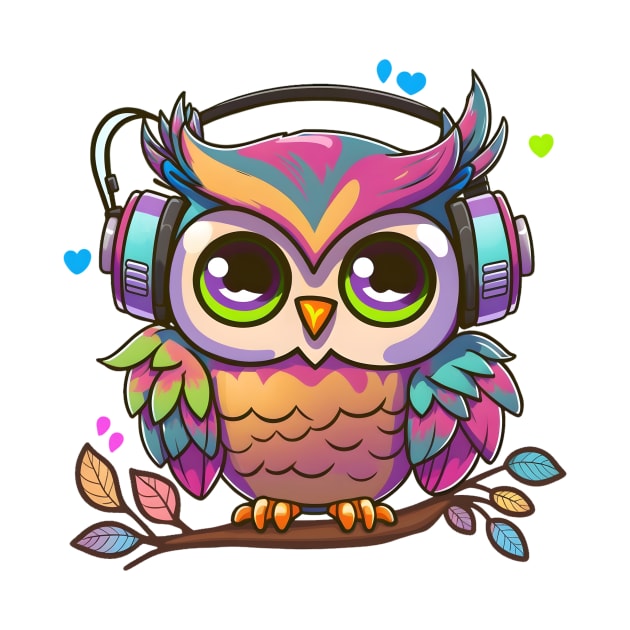 Colorful Musical Pinky Owl Perched on a Tree by Anicue