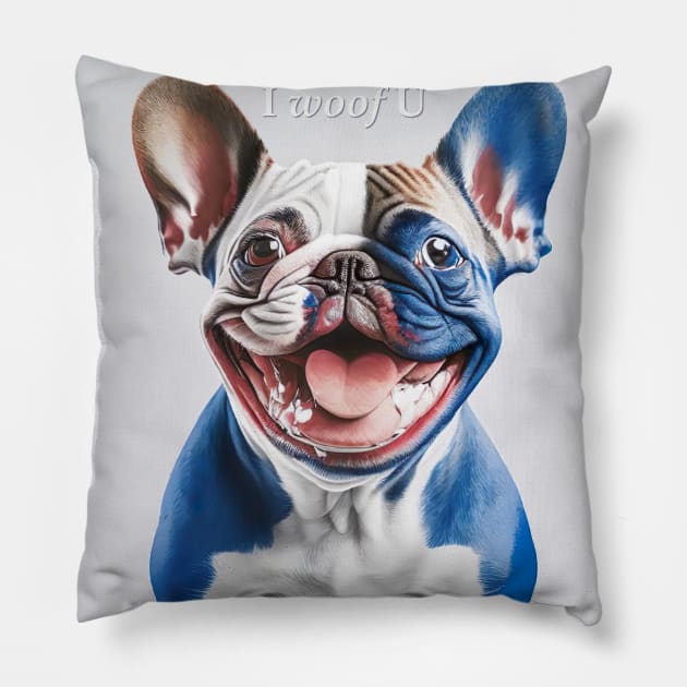 [AI Art] Red, blue and white French Bulldog Pillow by Sissely