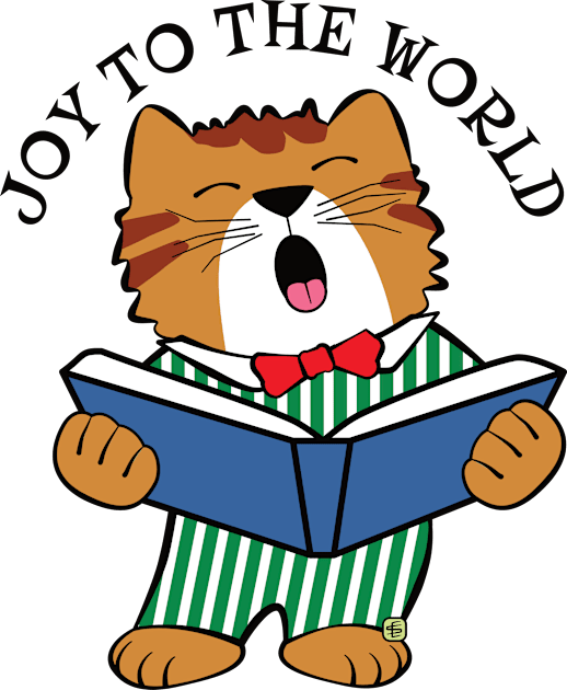 Christmas Cat Singing Joy to the World Kids T-Shirt by Sue Cervenka