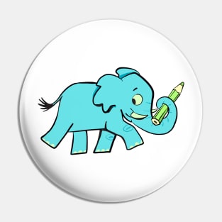 blue elephant on a walk carries a green pencil in its trunk Pin