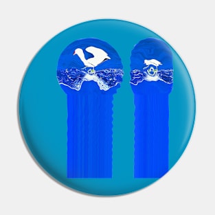 Blue and White Birds greek column psychedelic abstract oil painting photography T-Shirt Pin