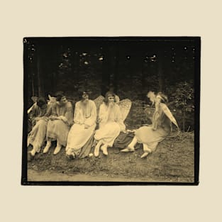 Women in angel costumes smoking and playing cards - 1922 sepia photo, cleaned and restored T-Shirt