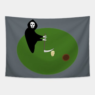 Grim Reaper Playing golf with a Skull Tapestry